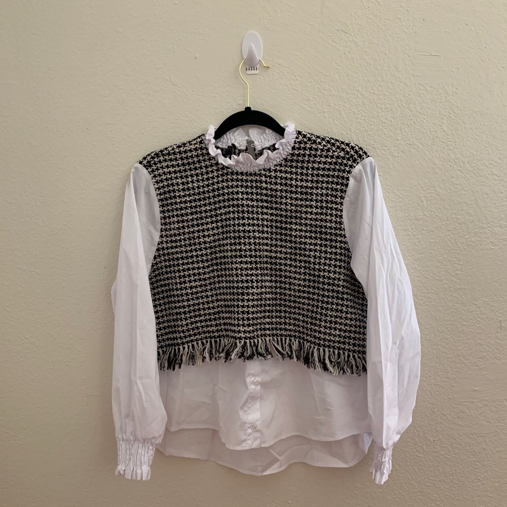 Zara Tweed Polo Blouse